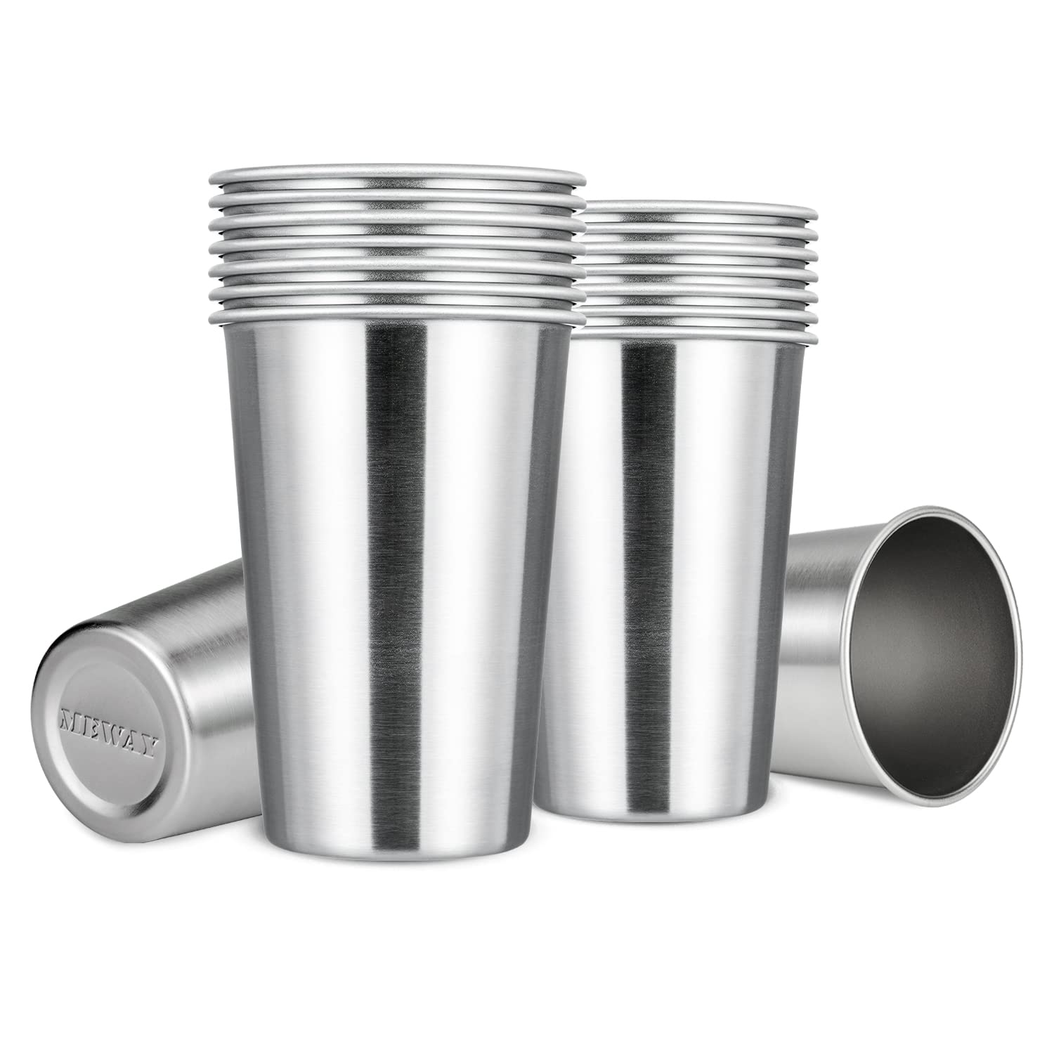 MEWAY Premium Stainless Steel Cups 16 oz Pint Cup Tumbler (16 Pack) - Premium Metal Cups - Stackable Durable Cup，Chilling Beer Glasses, for Travel, Outdoor, Camping, Everyday
