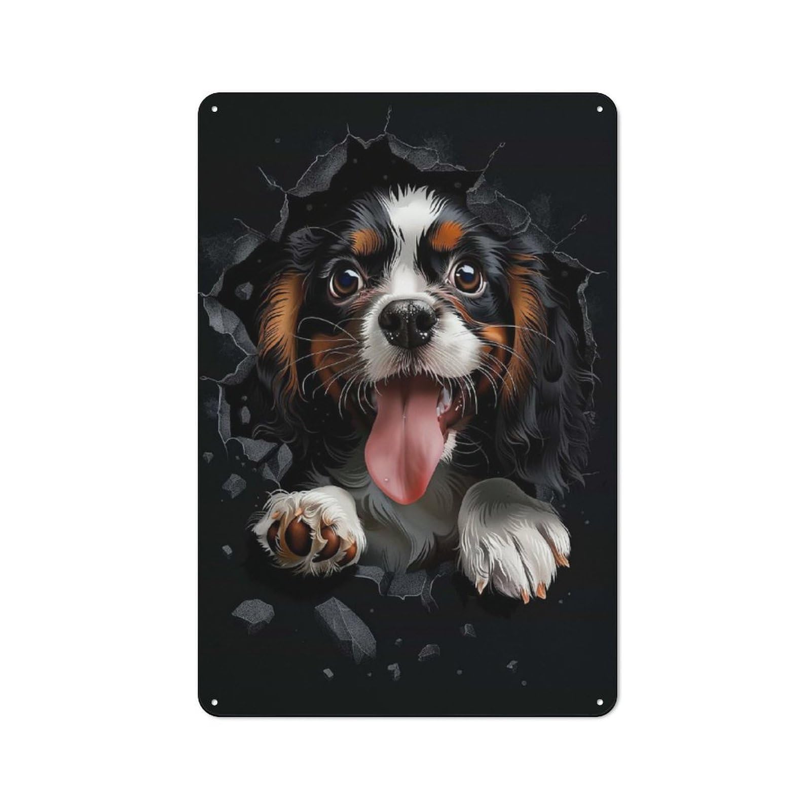 Junmoney Style-12 Tin Wall Plaque 30X20cm With English Toy Spaniel For Guest Room Or Hallway, For Updating Guest Room And Hallway After Moving