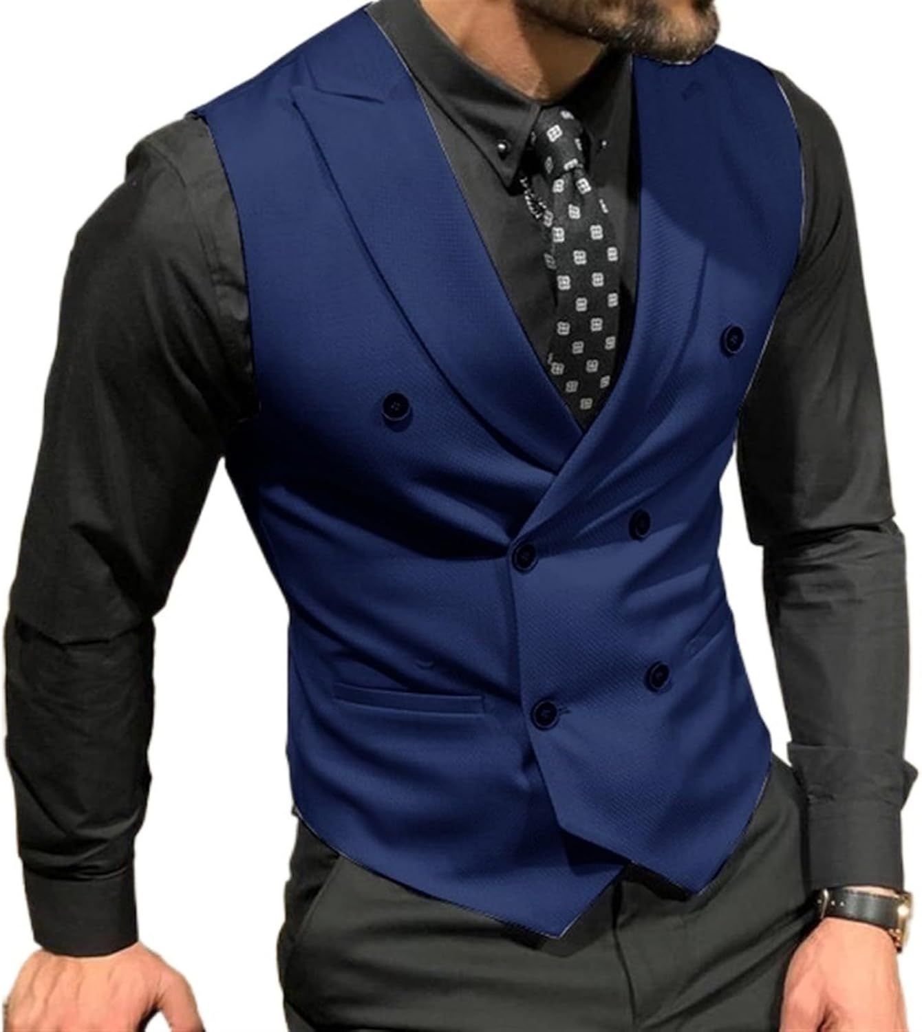 Men's Peak Lapel Double Breasted Suit Vests Casual Business Vests Slim Fit Waistcoat For Wedding Groom Dating - Image 4