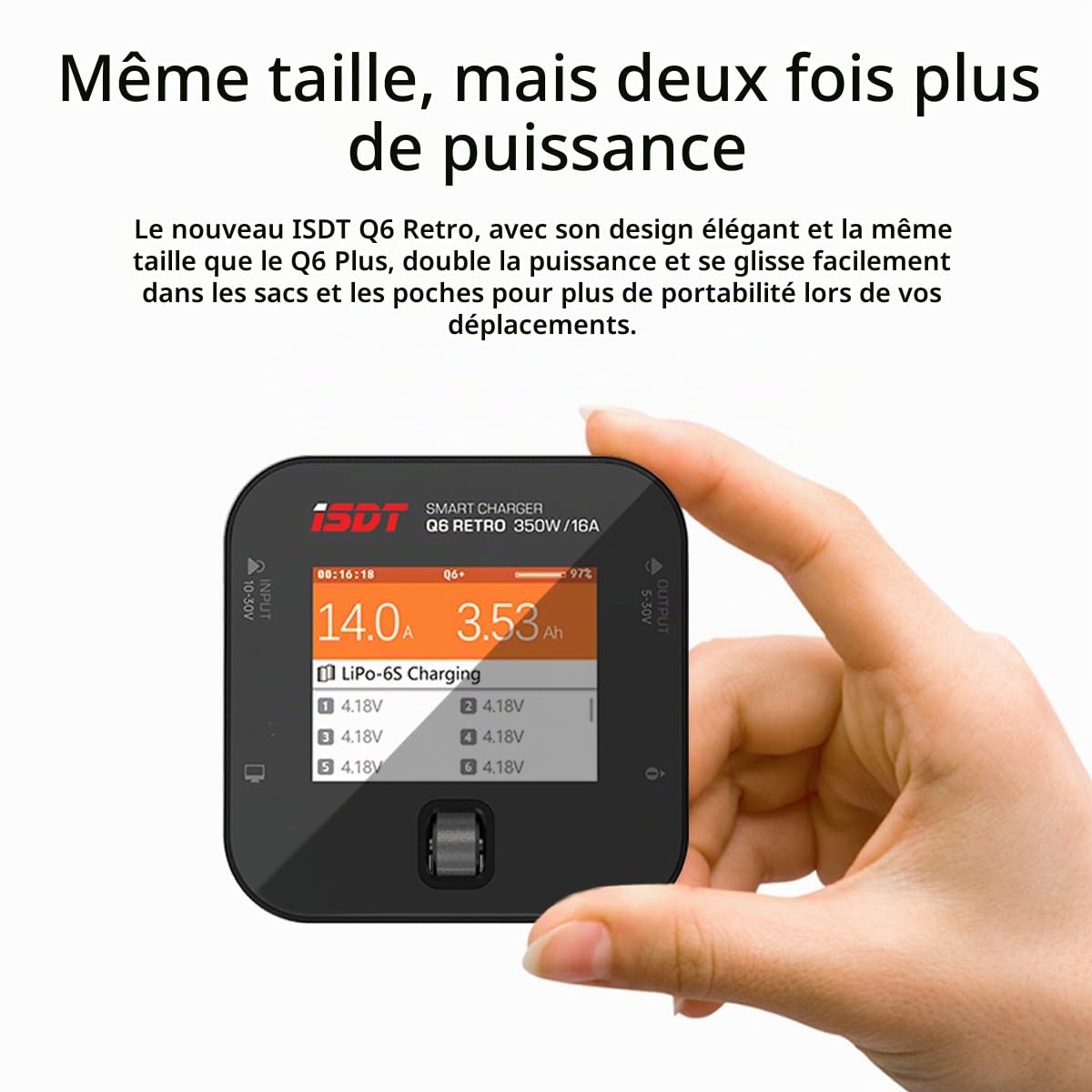 ISDT Q6 Retro Lipo Chargeur / Déchargeur d'équilibre de batterie (2-6S) : chargeur numérique intelligent pour RC - 350 W, 16 A, DC