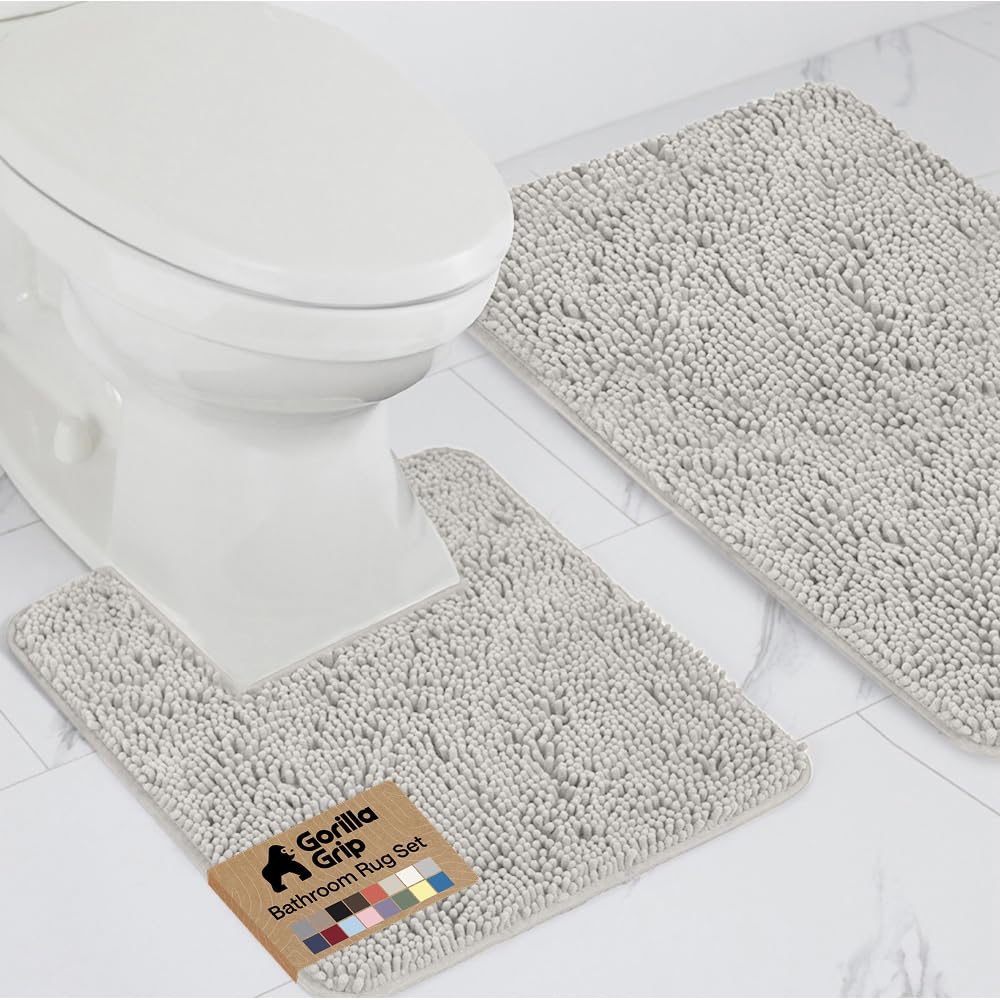 GORILLA GRIP Bathroom Area Rug Sets 2 Piece, Soft Chenille 30x20 Light Gray