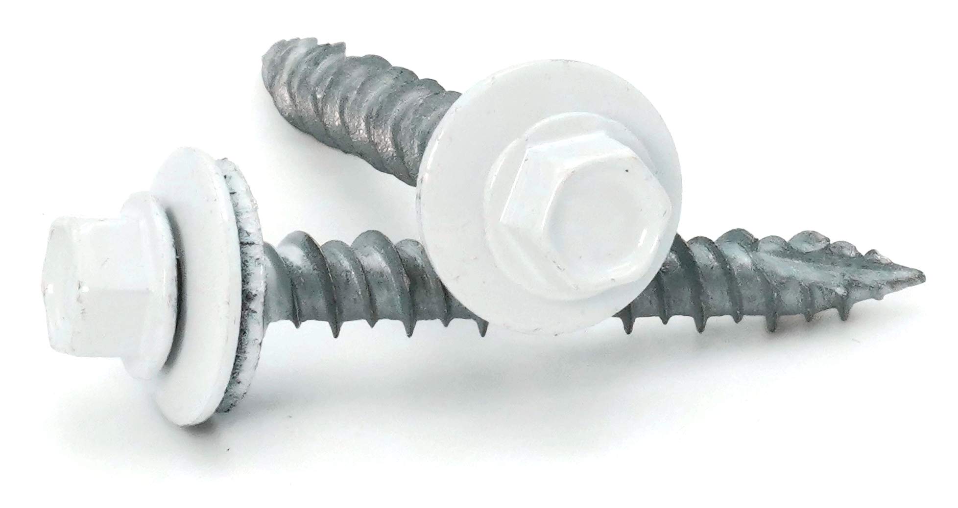 Hex Washer Head Hi-Lo Thread Mechanical Galvanized Roofing Screws White Finish - #10 x 3