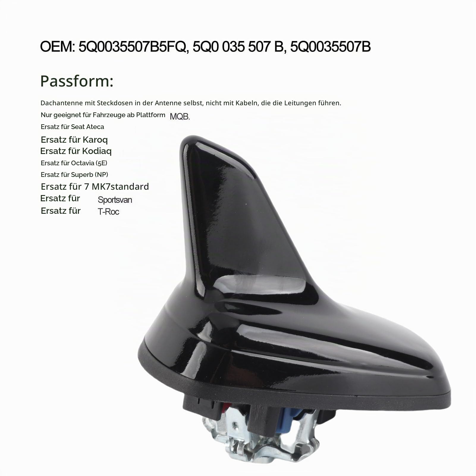 Antenne Haifischflosse Form 5Q0035507B5FQ Glossy Black Ersatz für/für/Für 5E/ Für NP Plug-and-Play-Haifischantenne