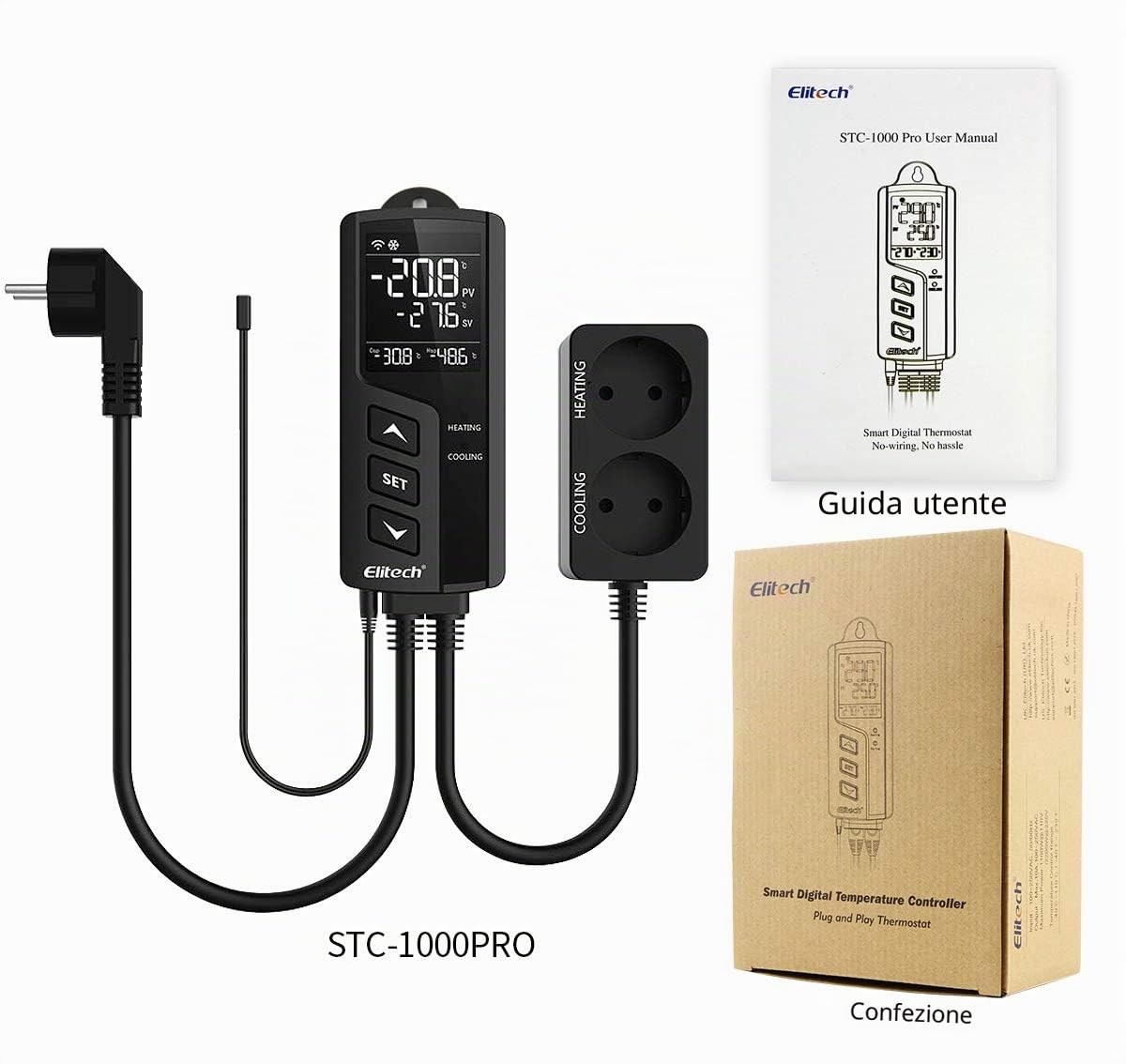 Elitech STC-1000Pro EUTermoregolatore Digitale Termostato Temperature Controller Dual Relay 220v Termostato Digitale con Sonda Per Acquari Rettili Riscaldatori