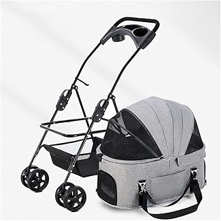 Carrinhos para animais de estimação para cães pequenos e médios premium Carrinho de cachorro leve e destacável para animais de estimação Carrinho de bebê com entrada sem zíper Carrinho de bebê com suporte destacável (Cinza a)