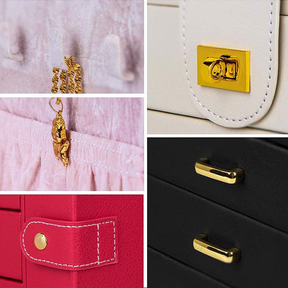 Joyero de Piel sintética con Seis Pisos, Estilo Princesa de Gran Capacidad con Espejo, Caja de Almacenamiento versátil para Joyas, joyero para Mujer (Color: Negro)