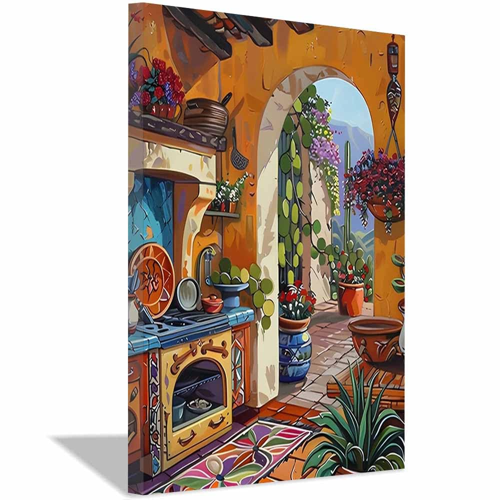TERUEA Lienzos Decoracion Pared Salon Impresión Cocina Suroeste arte pared para baño, sala estar, dormitorio, yoga,decoración de（Naranja-40x60cm1 Enmarcado
