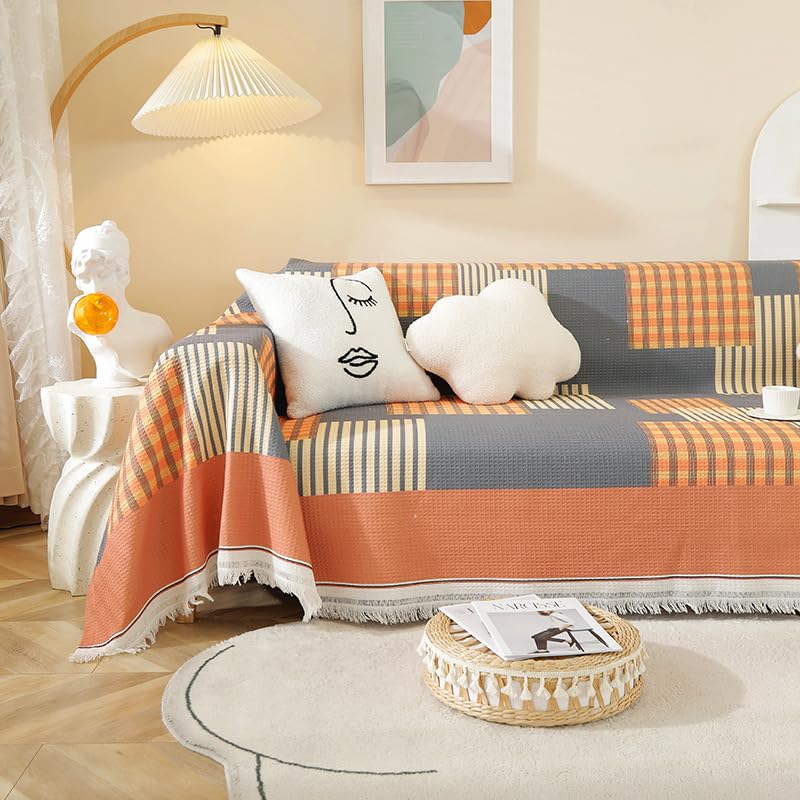 Jeté de canapé orange gris idéal pour vos soirées cocooning et pique-niques