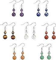 Ayriwoyi 7 Pairs Chakra Healing Crystal Dangle Earrings - Genuine Natural Stone Beaded Lightweight Gemstone Earrings for Women & Mom