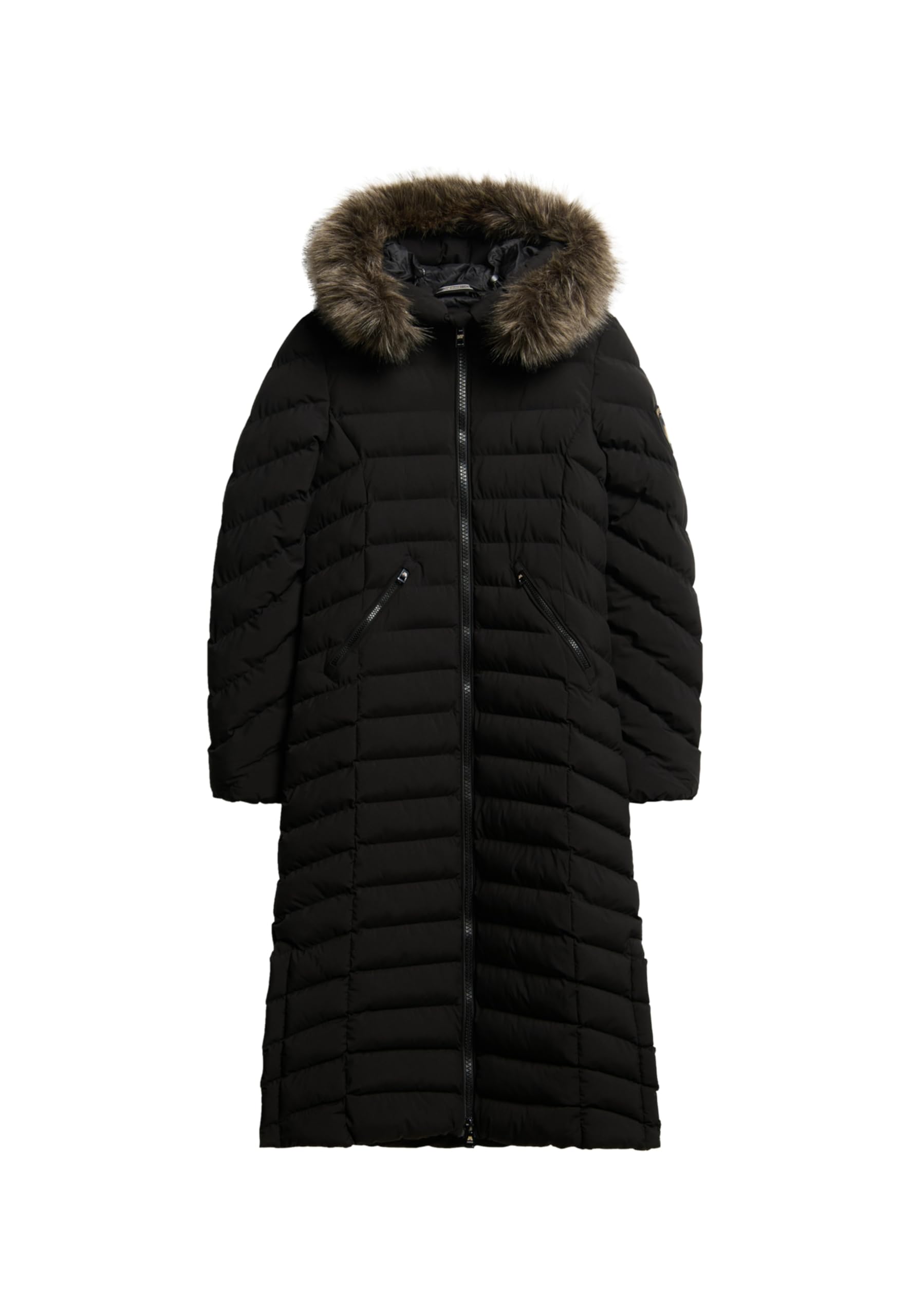 Superdry Women's Noir Long Hooded Puffer Coat With Faux Fur For Fuji