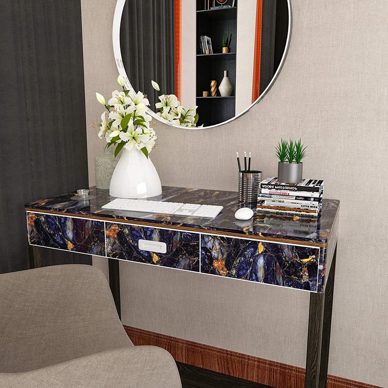 Image of Self Adhesive Gloss Vinyl Wrap Film, High Gloss Marble Furniture Film Wallpaper (24 * 96 inch, Blue Stone)