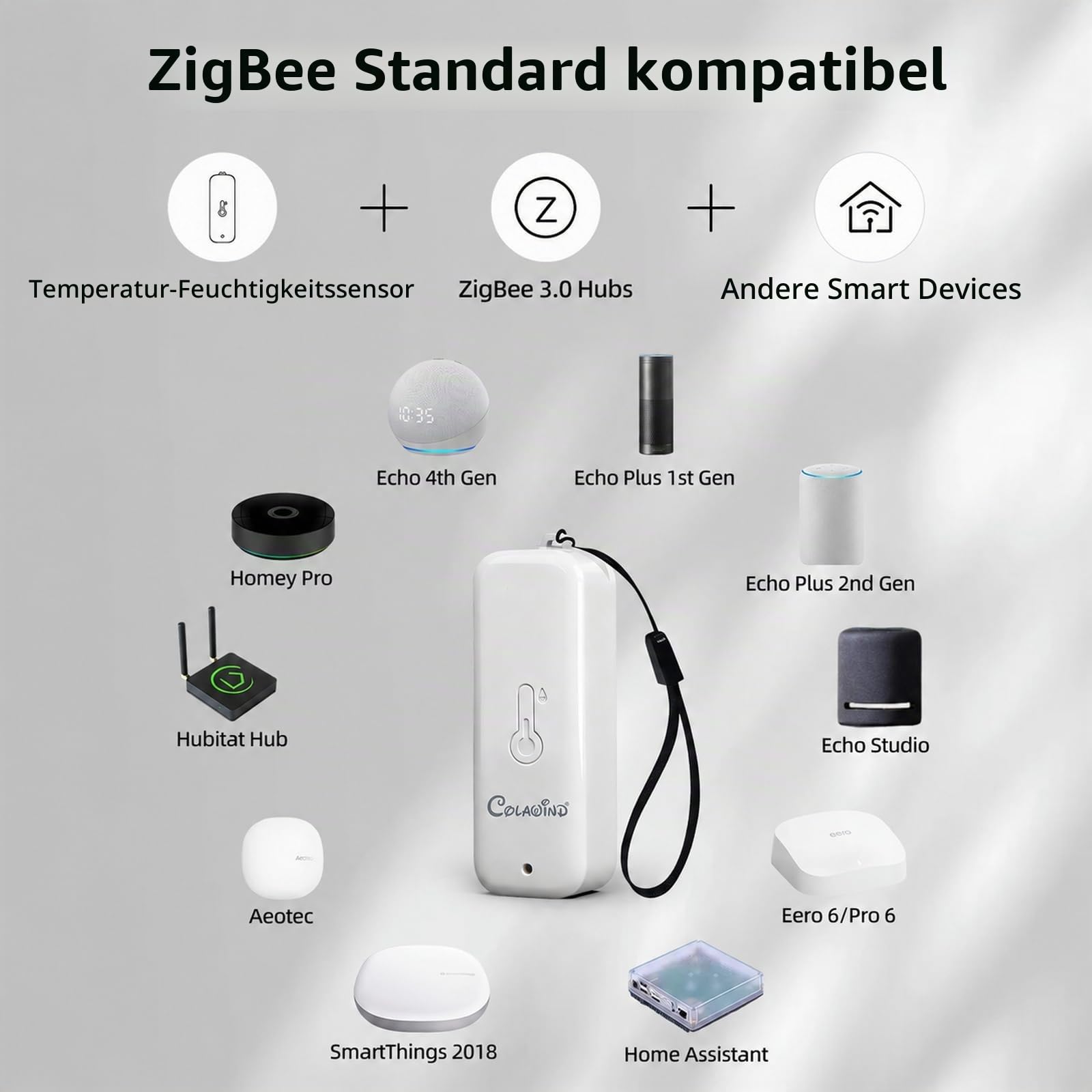 Zigbee Temperatursensor Luftfeuchtigkeitsmesser 3er Set, IP65 Wasserdichter