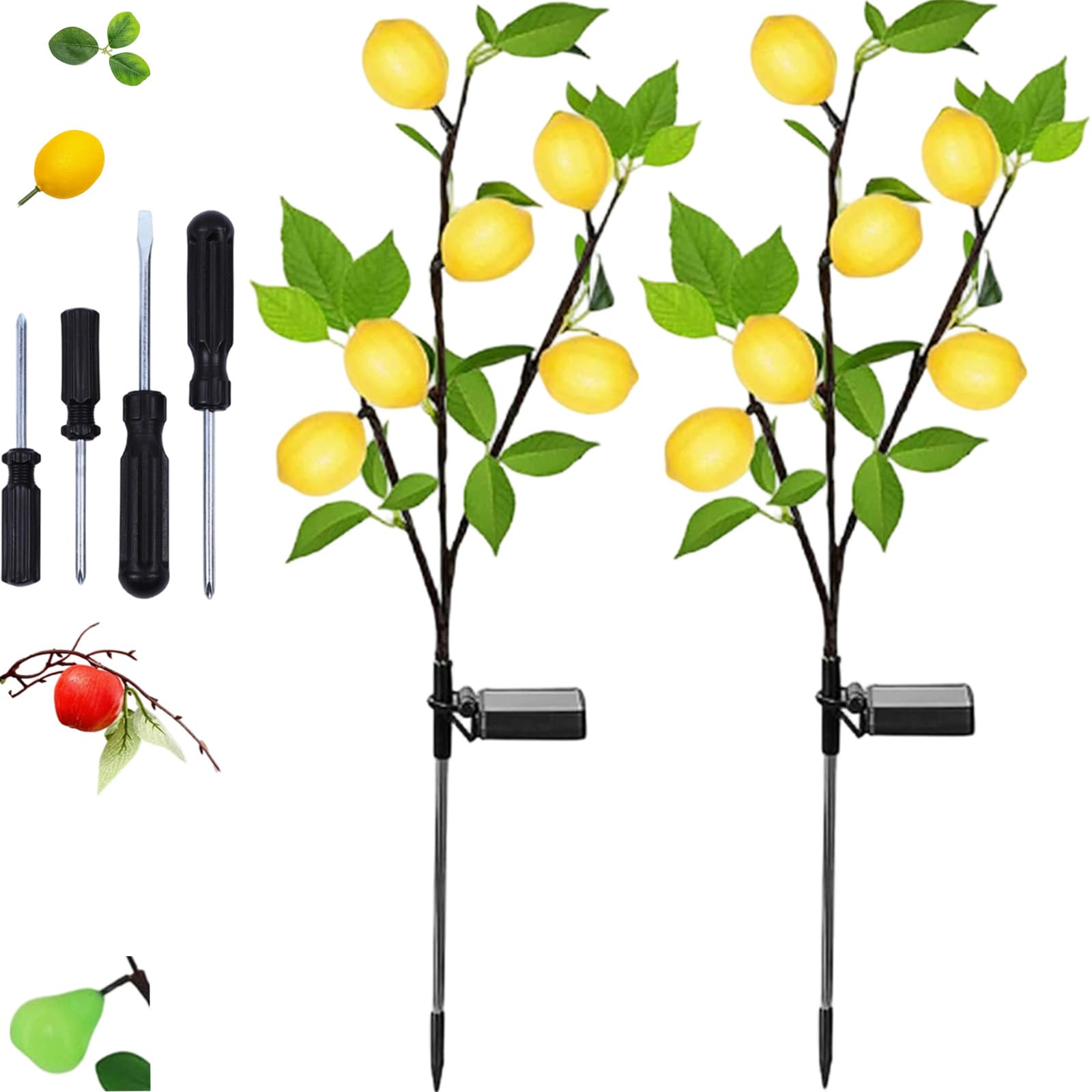 2026 Solar Garden Lights Waterproof Solar Flower Tree Light with Realistic Lemon, Outdoor Landscape Stake Lamp, Lemon Tree Garden Ground Lights for Yard Garden Lawn Pathway Decoration Lighting (2PC-B)
