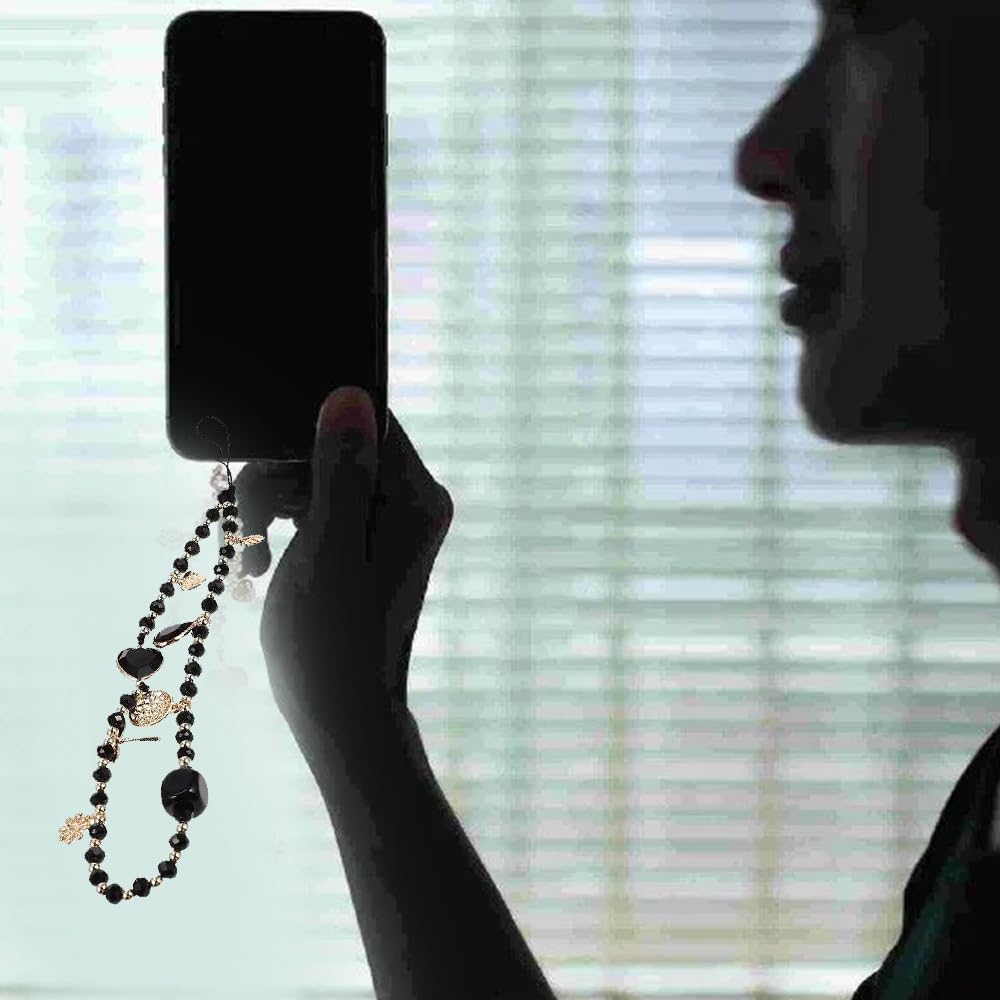 Cordon téléphone portable anti-perte cristal rose chaîne noir