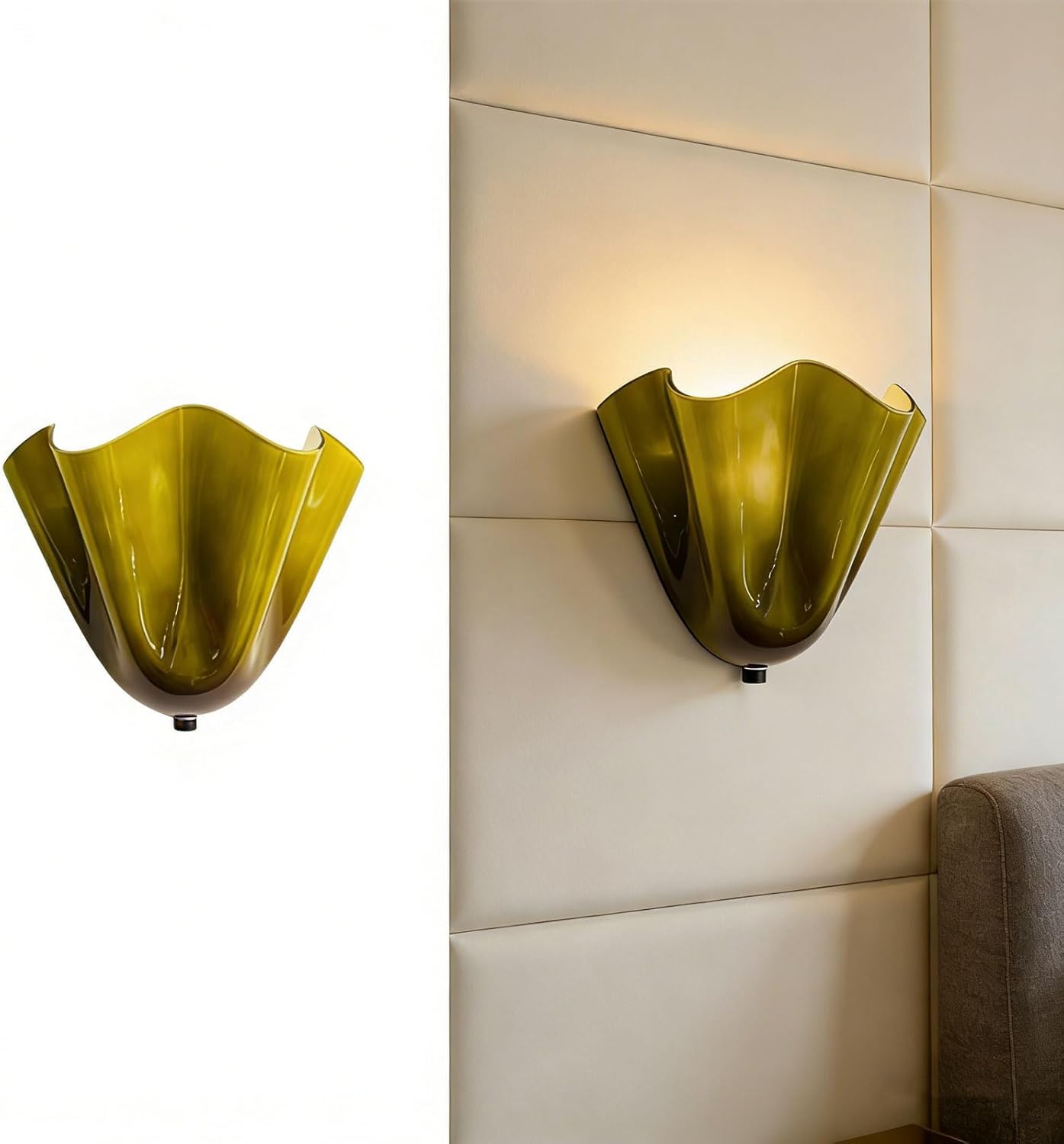 OOWOKS Shell-Shaped Wall Light in Coloured Glass – Vintage Indoor Wall Lamp 3000K Warm Light Bedroom Lamp Retro Bedside Lamp – Wall Decorative Shell Lamp Hallway Lamp Creative E14 Lamp Base,Green