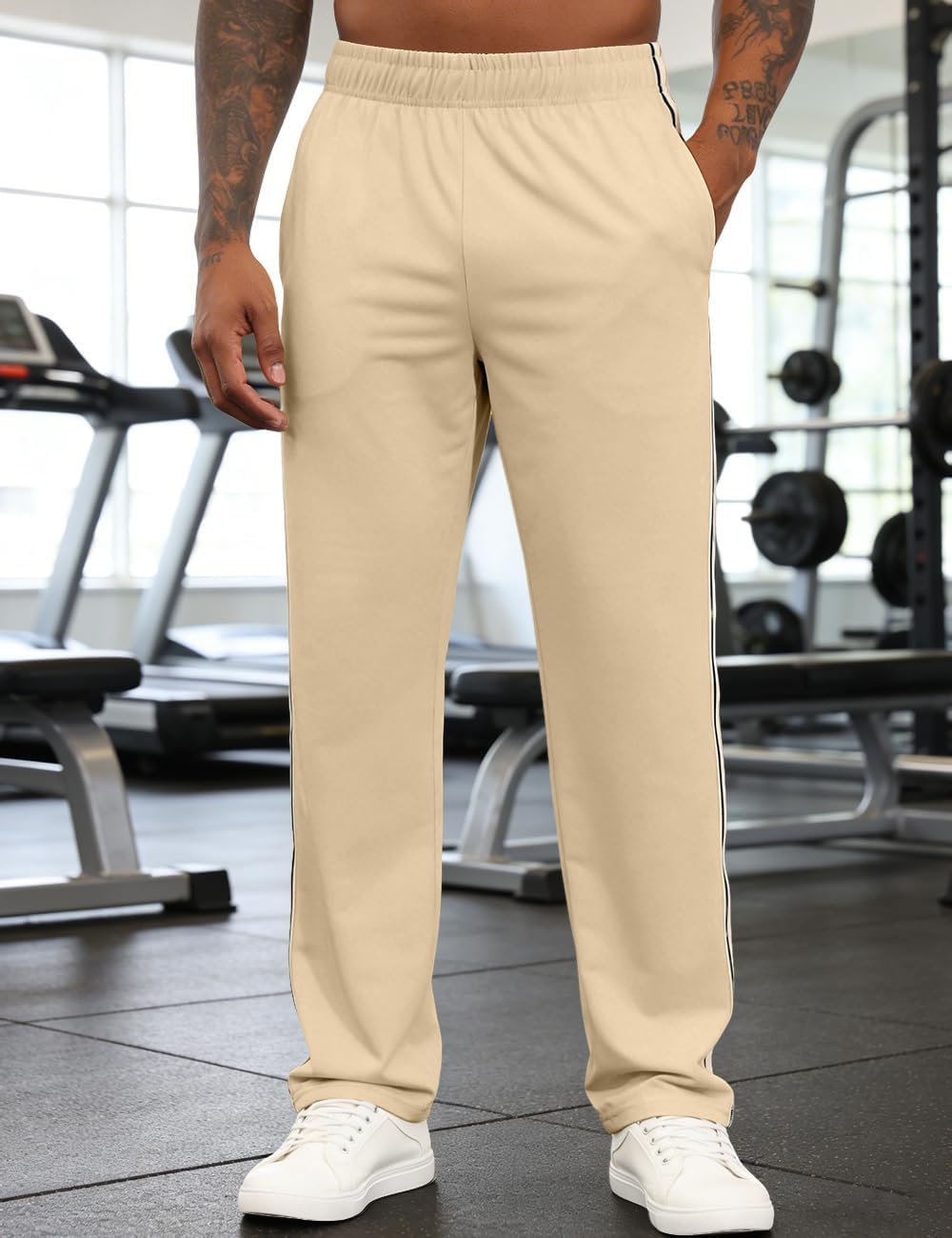 Mens Casual Sweatpants Lightweight Pants Drawstring Waist Workout Striped - Image 2