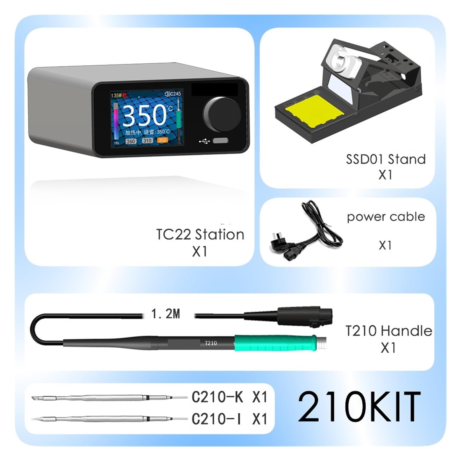Stazione di saldatura, Stazione di saldatura intelligente TC22 da 220 W con display della curva colore, compatibile 210/245(SSD01 210KIT)