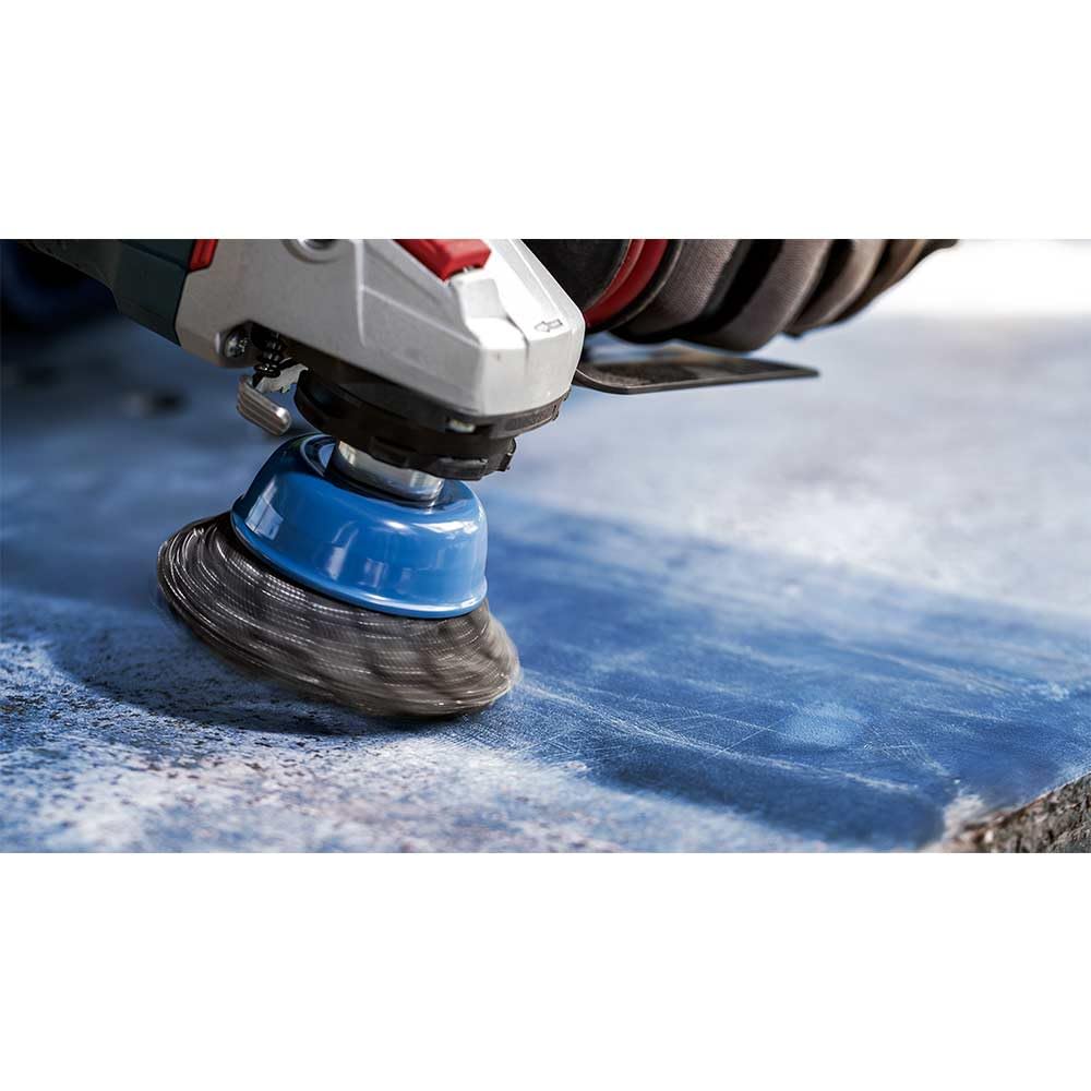 Bosch 1x Spazzola a tazza PRO Stainless Steel clean a filo ondulato grandi, filetto M14 (per Metalli non ferrosi, Acciaio, Ø 100 mm, Professional Accessorio Smerigliatrice angolare grande)