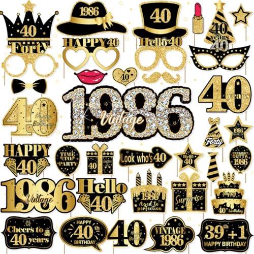 Décorations 40e anniversaire femme or noir 36pcs