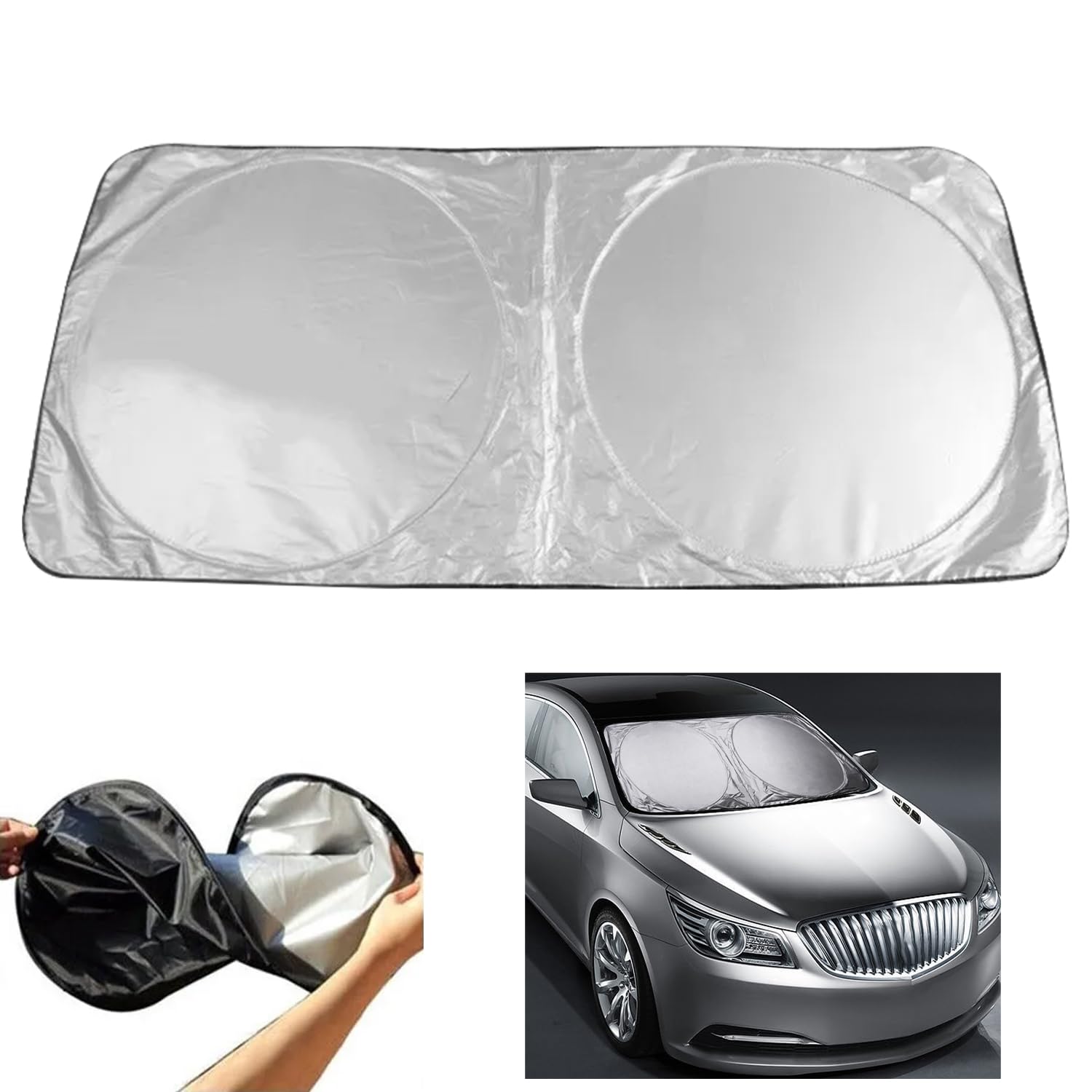 Lonimia Car Windshield Sun Shade,Foldable Silver Coating to Block 99.87% UV Rays,Reflects Heat and UV Rays Automotive Sun Protection, for SUVs Sedans (59 x 27 in)