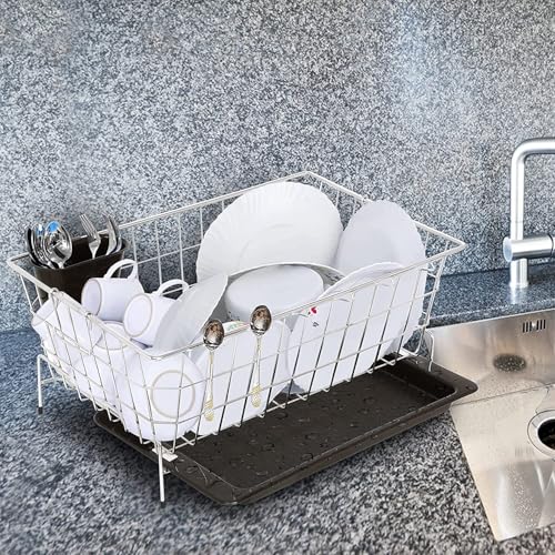 Image of Cutting EDGE Medium Stainless Steel Dish Drainer Basket with Holder Rust-Proof Kitchen Rack for Drying Plates Bowl Glasse Spoons & Utensils Space-Saving Stand for Sink Countertop (56 x 43.3 x 23 cm)