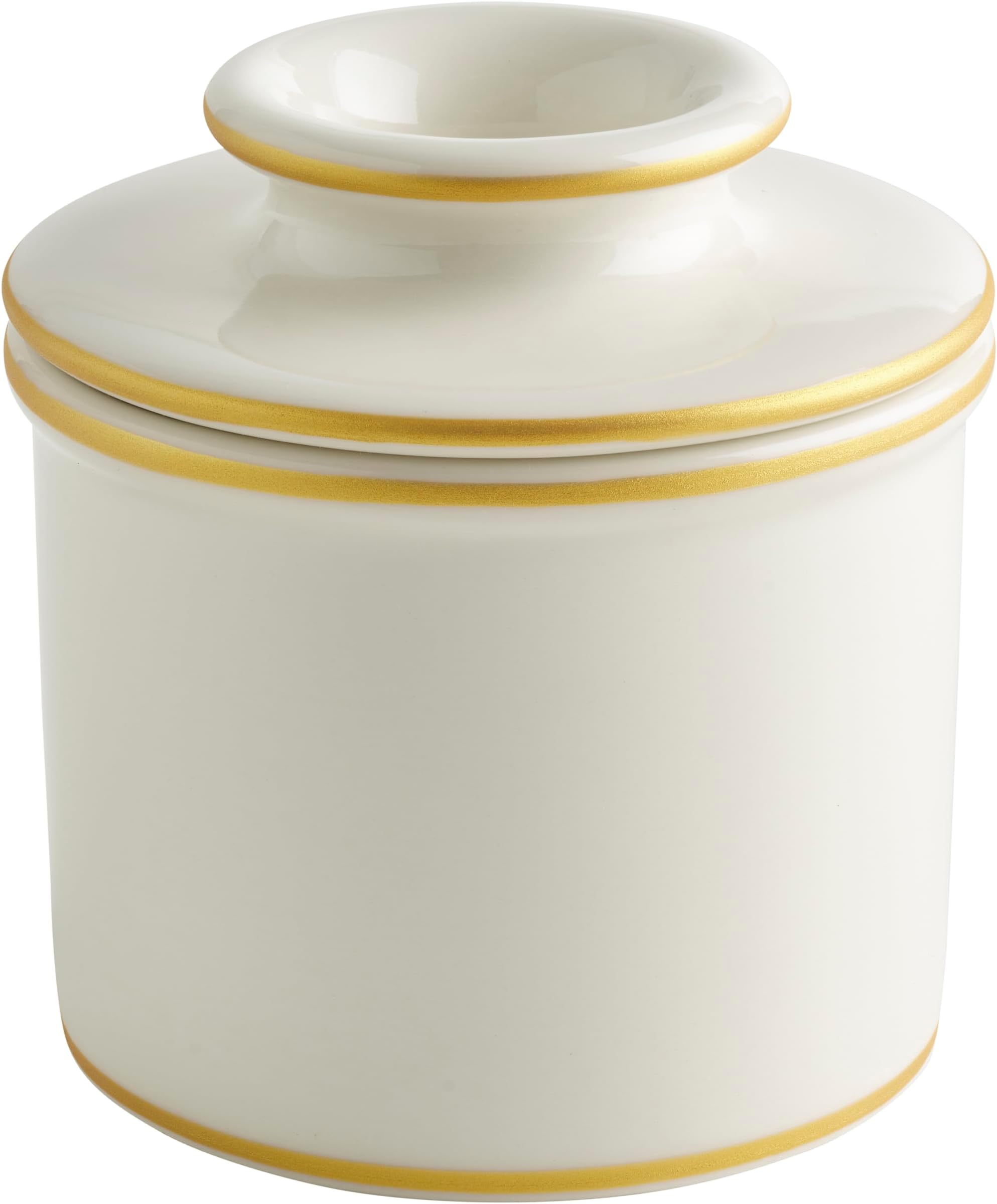 Butter Bell - The Original Butter Bell Crock by L Tremain, a Countertop French Ceramic Butter Dish Keeper for Spreadable Butter, Parisian Bistro Style with Gold Trim