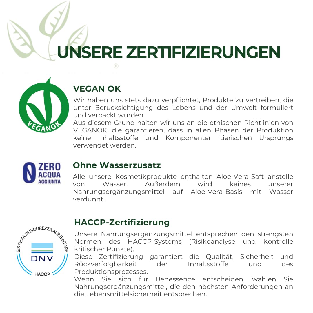 Benessence - Aloe Juice: Aloe Vera-Saft mit Echtem Fruchtfleisch – Nicht Pasteurisiert und Ungefiltert - 3 L