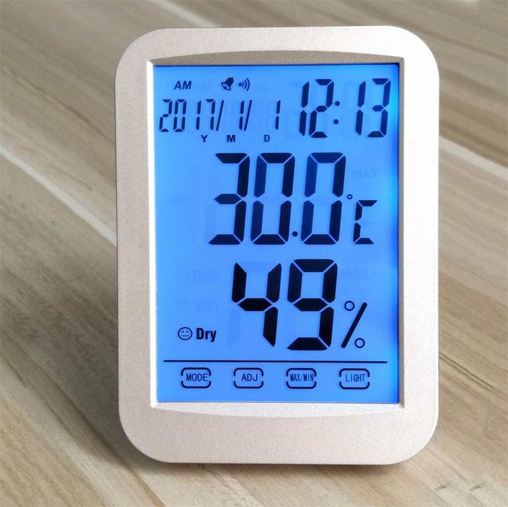 Misuratore Elettronico Di Temperatura E Umidità Touch Screen For Home Office, Termometro Digitale Con Orologio Luce Notturna