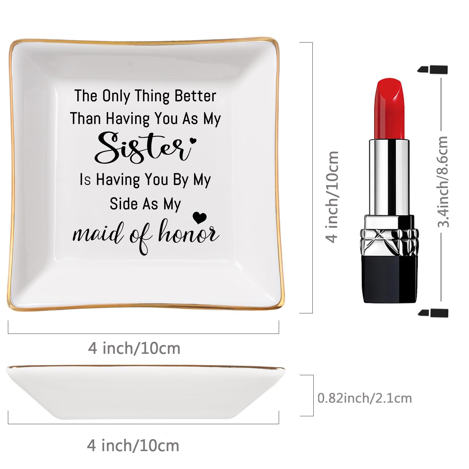 Piudee Bridesmaid Gifts Maid of Honor Proposal Gift Jewelry Dish Trinket Ring Tray - The Only Thing Better ... As My Maid of Honor, Wedding Day Party Gifts for Matron of Honor from Bride