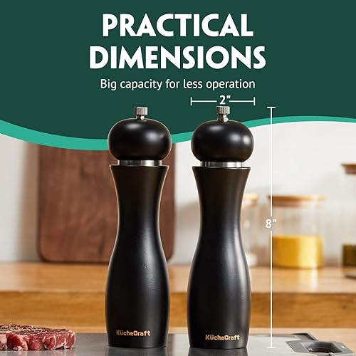 Miniatura 6 de KucheCraft Molinillo de pimienta de madera recargable, molinillo de pimienta de madera de haya de alta calidad con molinillo de cerámica ajustable,