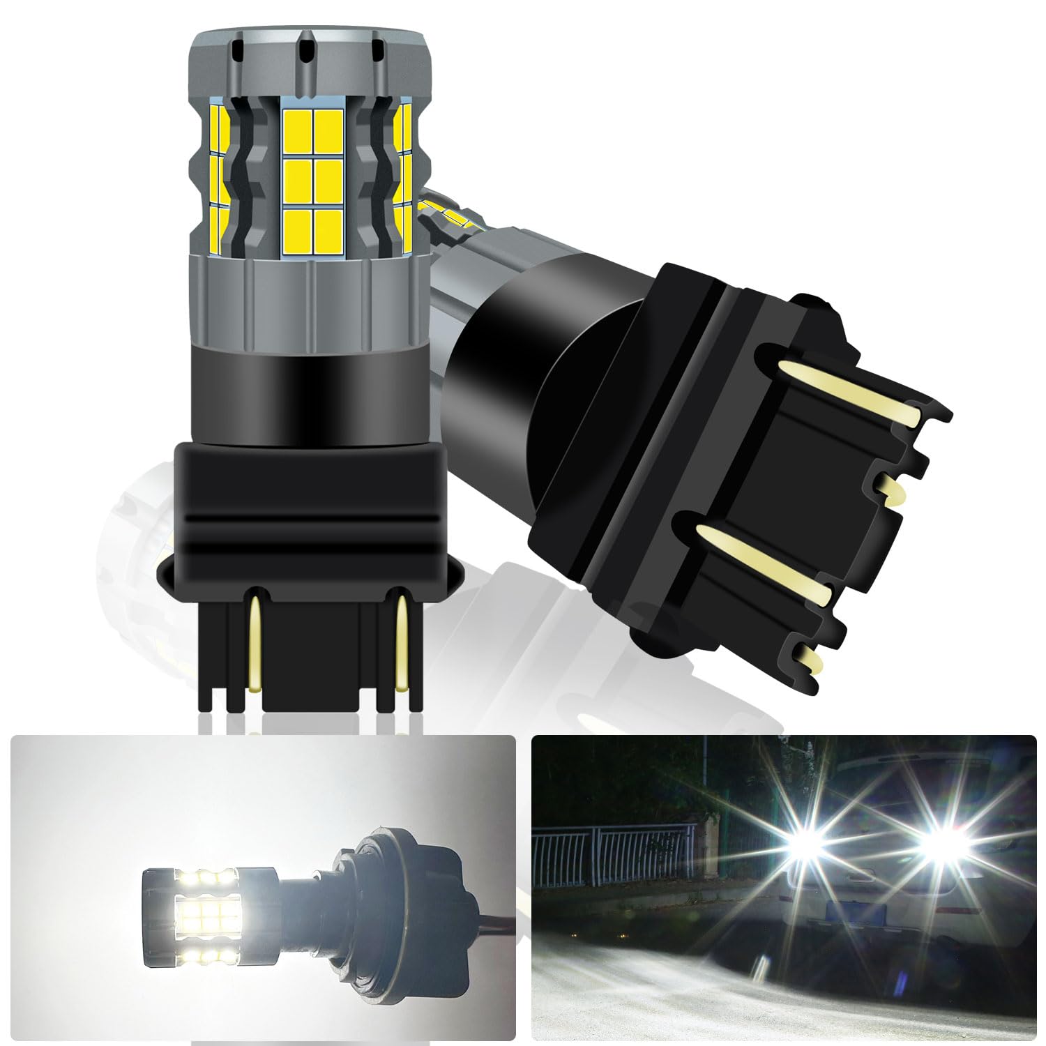 UPXSXT 2Pcs 3157 LED Brake light Bulb White, 4157 3057 3157A 3457 4057 T25 P27/7W CANBUS Error Free Anti Hyper Flash Replacement Bulb Super Bright 30-