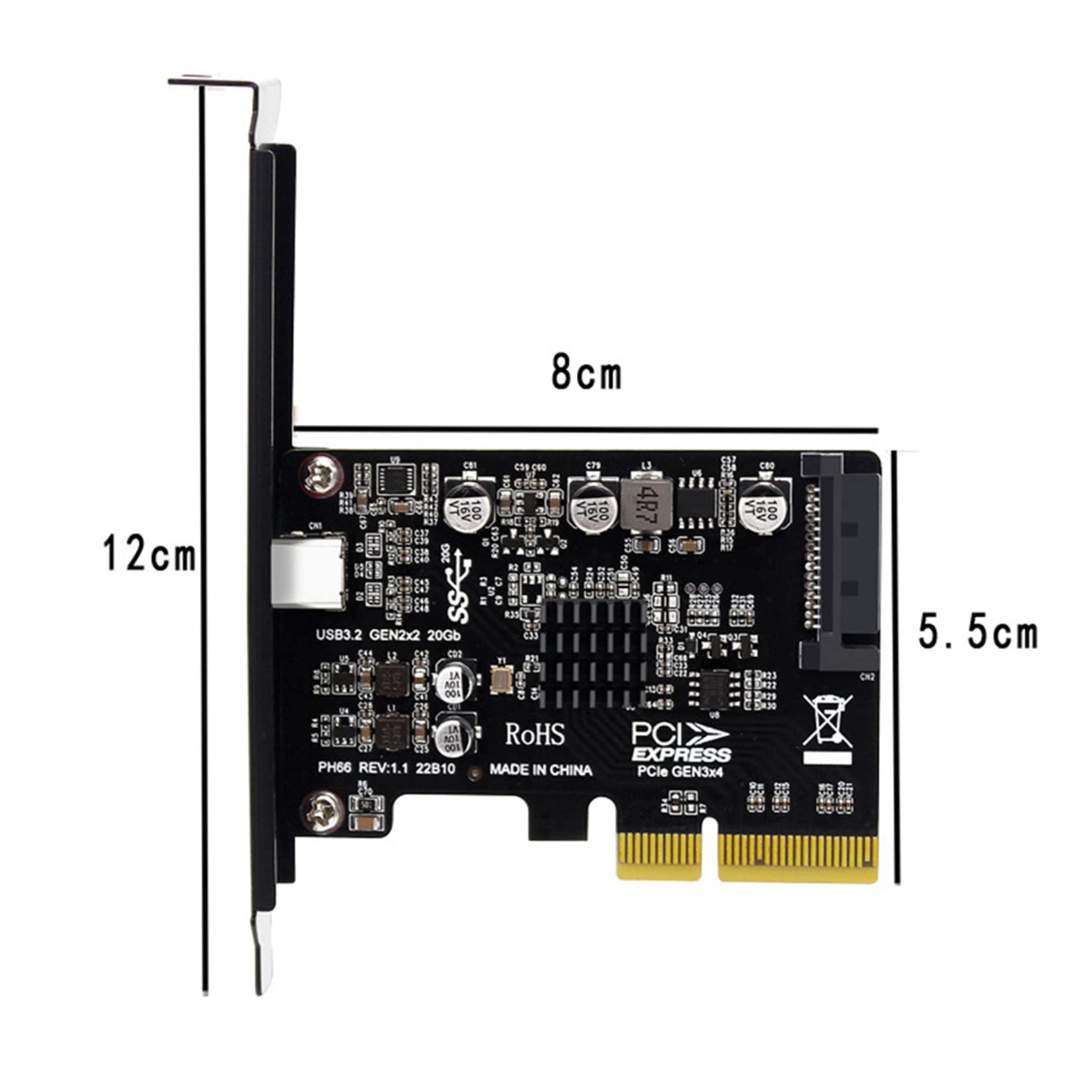 2 x USB PCIE karta C PCI-Express 4X na USB 3.2 Gen 2 x 2 (20 Gbit/S) ASM3242 chipset do 8/10/Linux