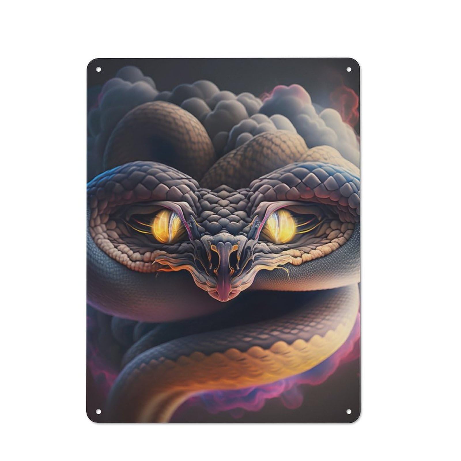 Junmoney Snake In Smoke Rustic Tin Sign 40X30cm For Café Or Restaurant, A Decorative Christmas Gift For Hospitality Interior Collectors