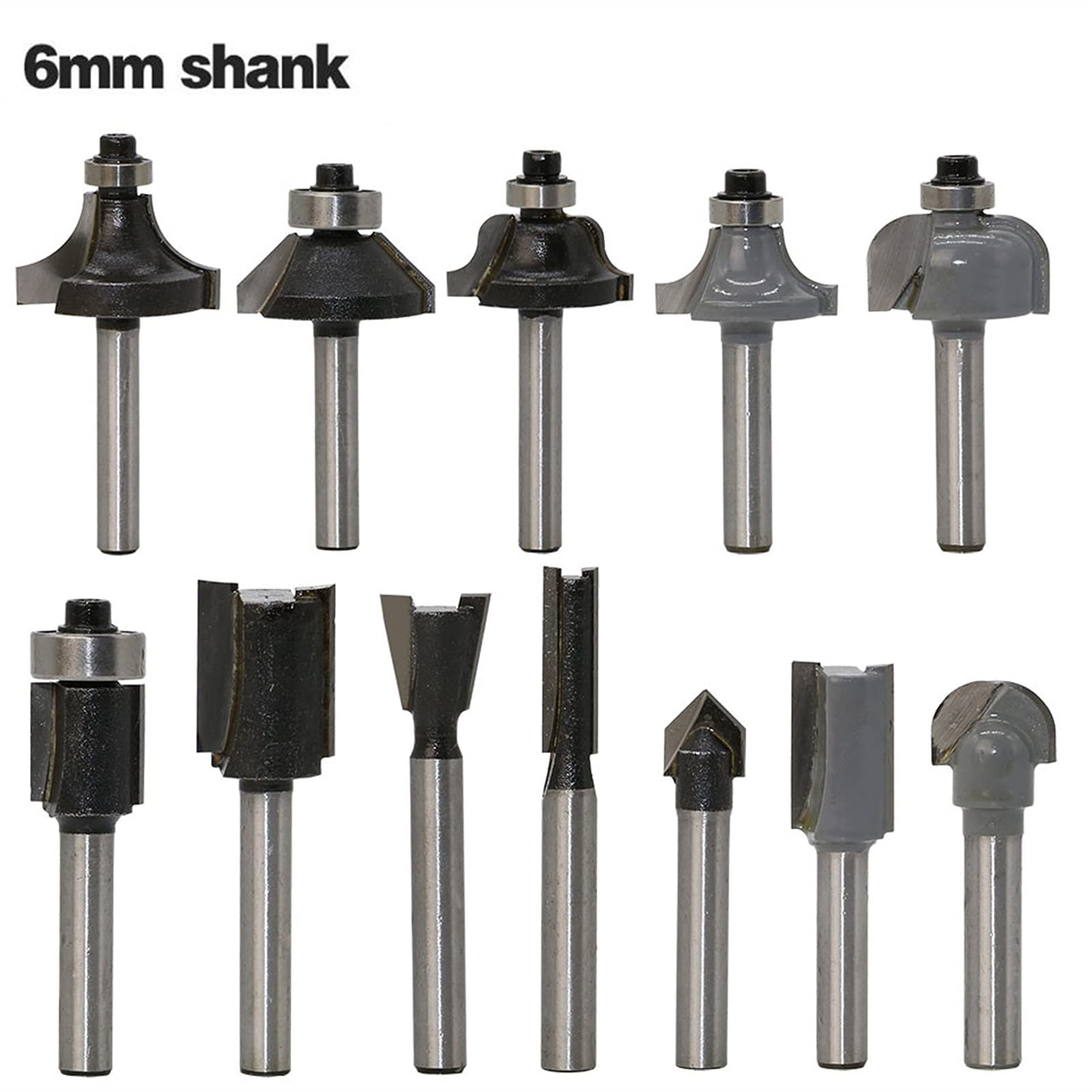 12PC / Set 6mm Shank Rounding End Mill Router Jeux de routeurs for Fraises en Bois Coupe-Gorge Outil de Coupe de Gravure Fraises JIYAMI'EN EL