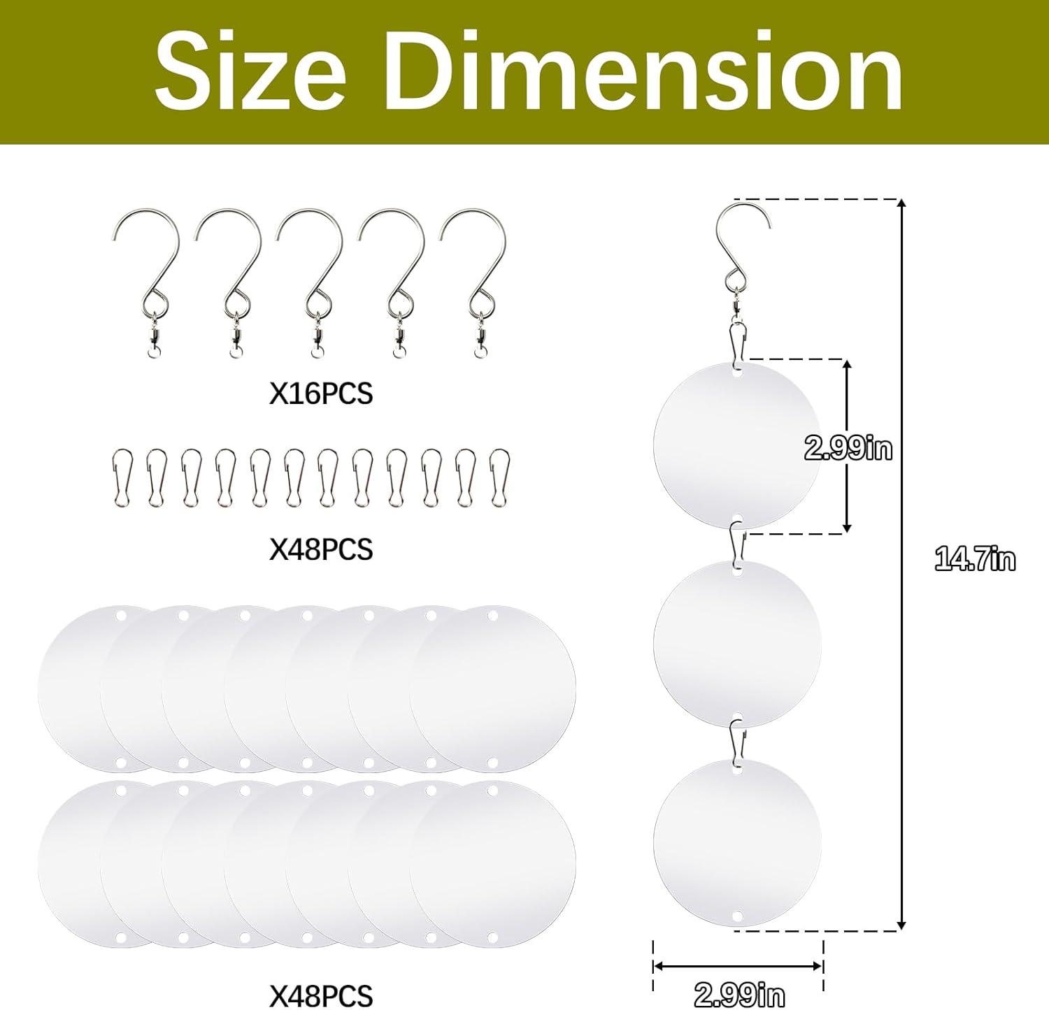 48 PCS Reflective Bird Scare Discs Set,Bird reflectors,Bird Scarer Discs Set Pigeon Deterrent,Pigeons Away from House,Bird Window Strike Prevention，Woodpecker Deterrent for House - Image 2