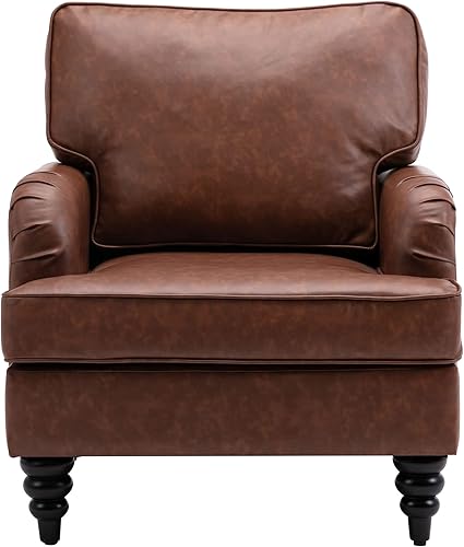 Miniatura 11 de Juego de 2 sillas de sala de estar, modernas de mediados de siglo, silla decorativa de piel sintética con brazo, cómodo sofá individual tapizado