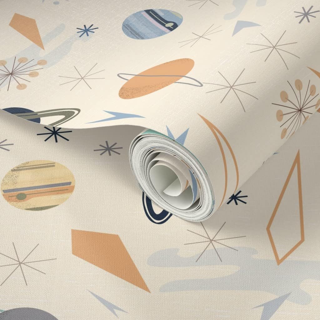 Spoonflower Peel & Stick Wallpaper 6ft x 2ft - Atomic Age Solar System Retro 1950S Space Stem Planets Custom Removable Wallpaper