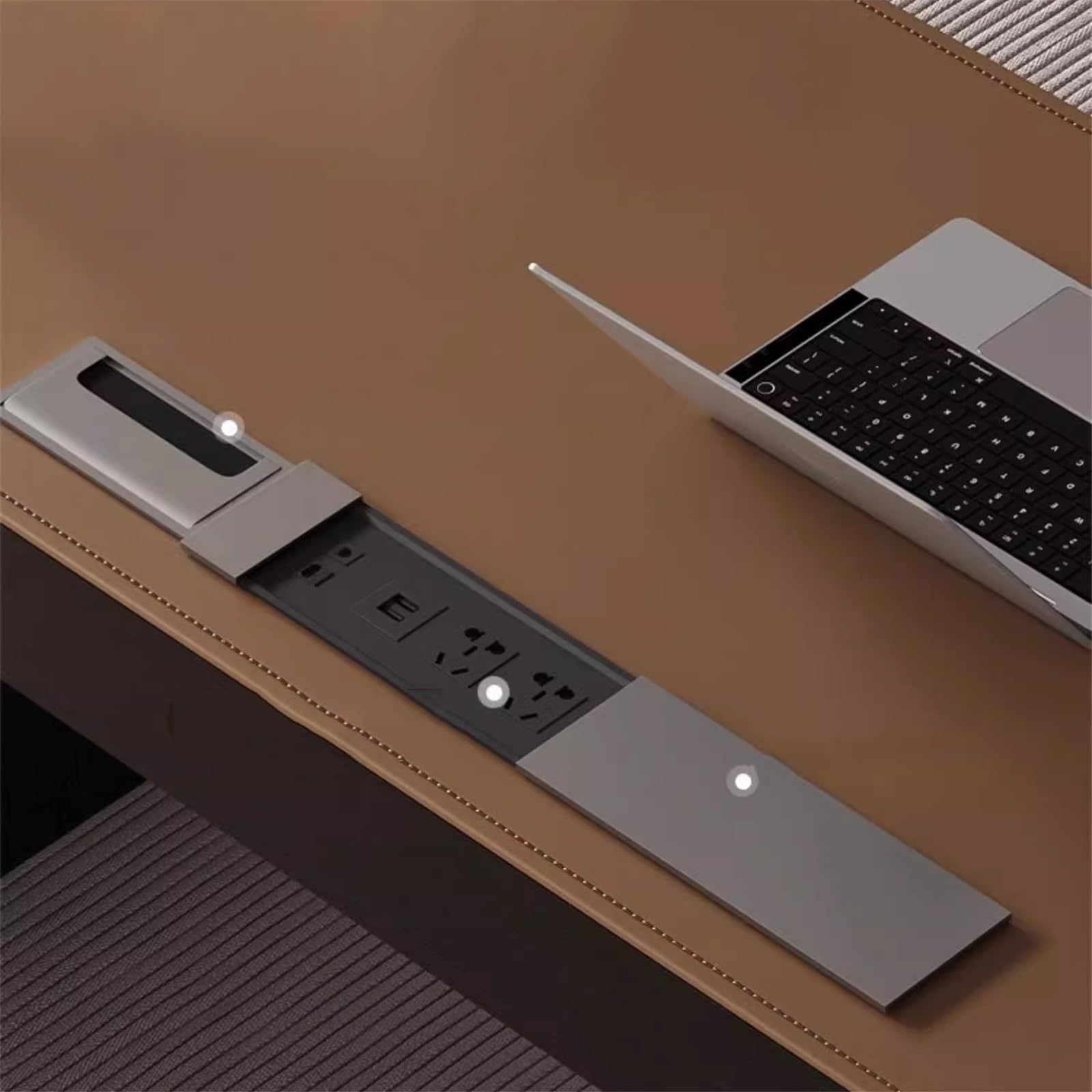 Biurko komputerowe Biurko w stylu minimalistycznym, skórzane, z gniazdami ładowania USB, nowoczesne biurko do nauki i pisania miejscem przechowywania(S)