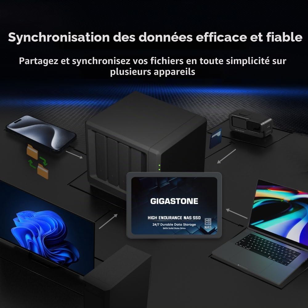 Gigastone Certifié NAS 4To NAS SSD Disque 24 h/24, 7 j/7 Durable Endurance élevée Raid Synchro sécurisée des données Cache de Stockage en réseau 2,5 Pouces SATA Disque Dur ssd Interne