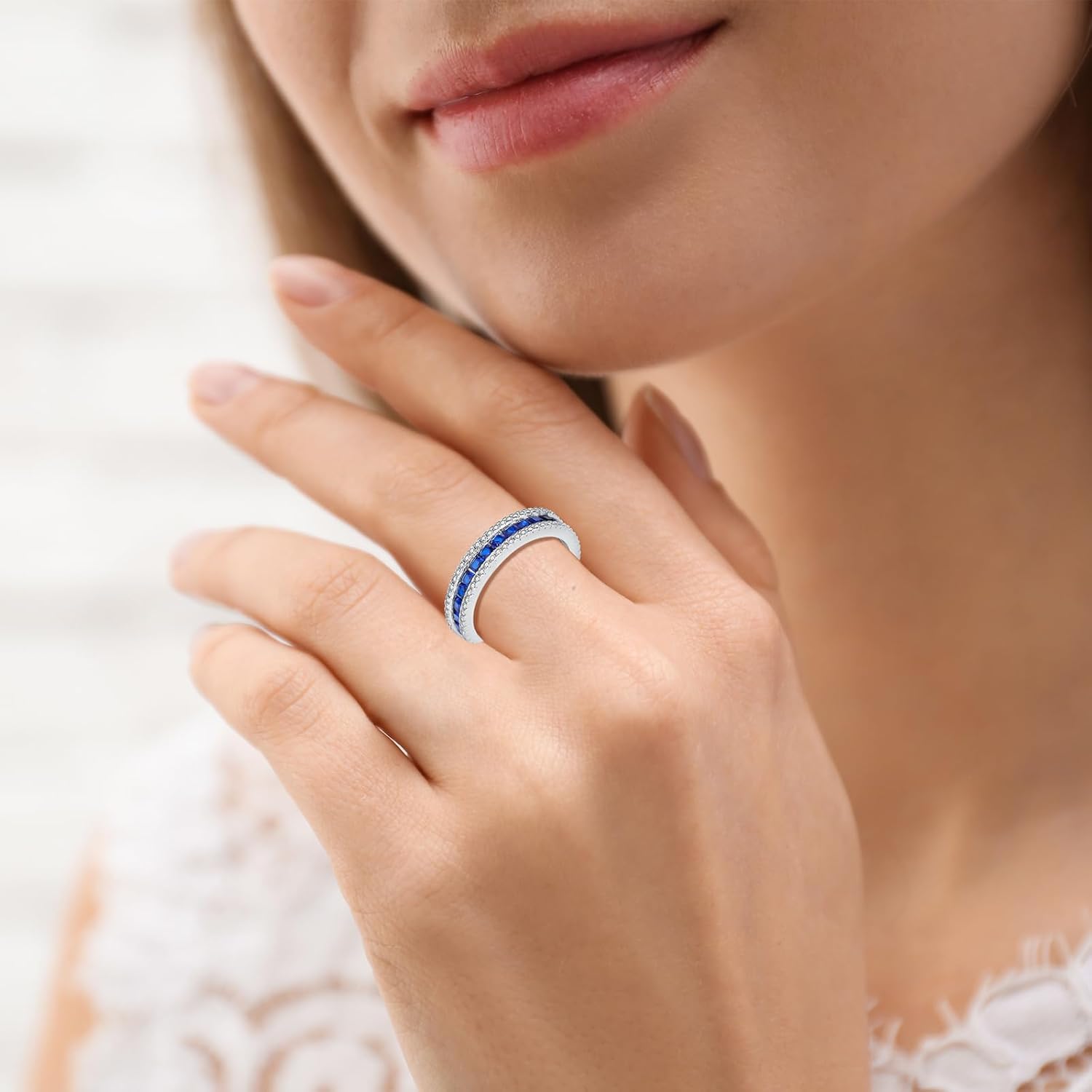 Women Ring Size 7 Sapphire Women's Love Eternity Ring Stackable Rings Sterling Silver Statement Rings Promise Engagement Wedding Band Modern Jewelry - Image 6