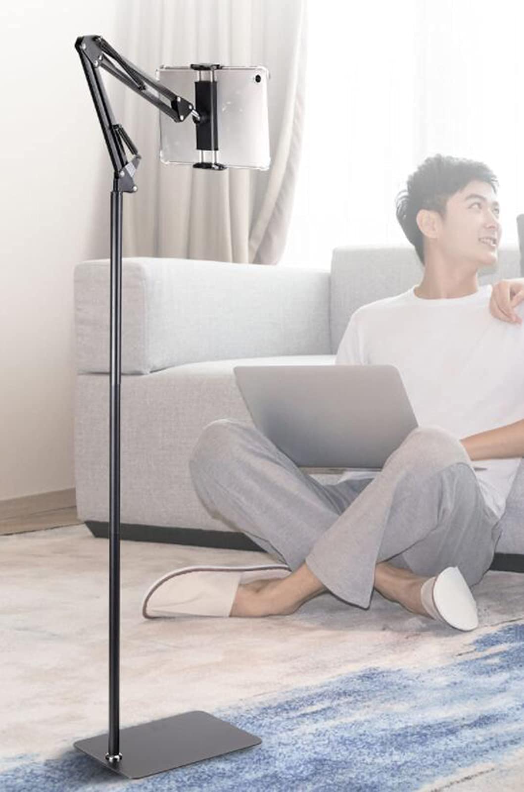 Supporto per Tablet Supporto per Tablet Regolabile Supporto da Pavimento per Telefono Supporto Regolabile in Altezza Compatibile con iPad Switch e Tutti i telefoni 4''-12.9'' 175 cm (135 cm)