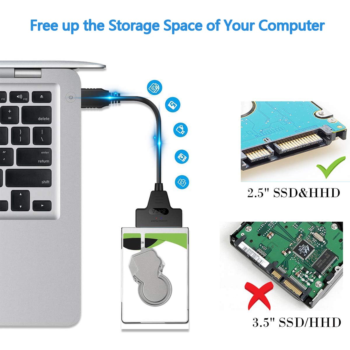 Cavo dati da SATA to USB Adattatore da USB 3.0 a disco rigido sata,Compatibile con dischi rigidi esterni e interni Adattatori SSD/HDD da 2,5 pollici Supporto per sistemi operativi Windows, Mac