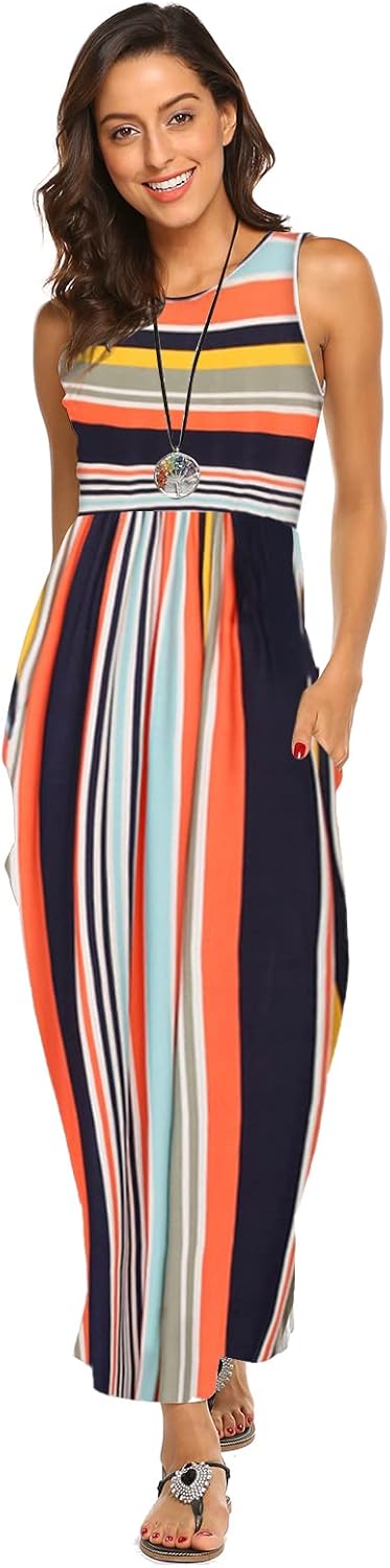 Hount Women's Summer Sleeveless Striped Flowy Casual Long Maxi Dress with Pockets - Image 2