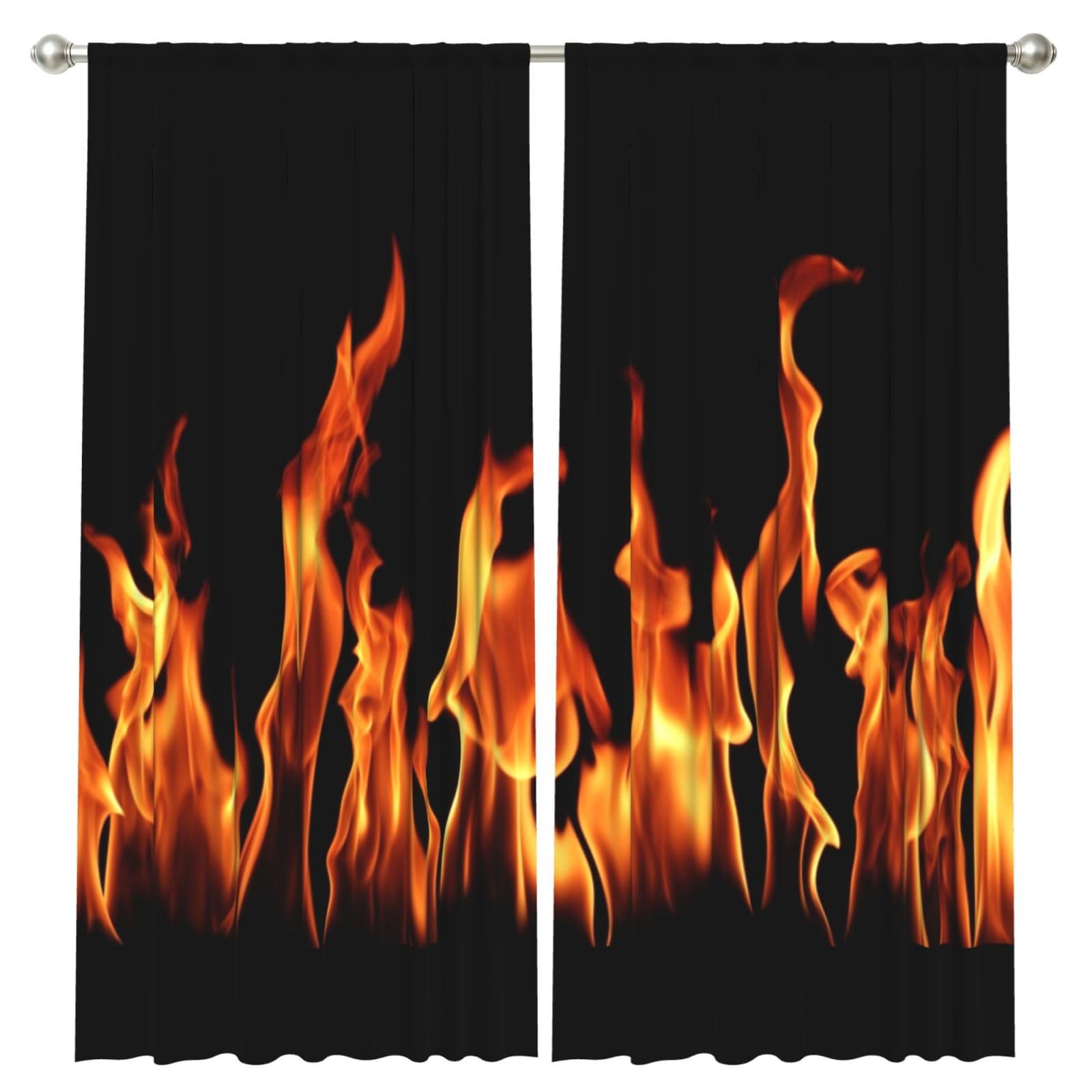 InOmak Burning Flame Print Multicolor, 2 Panels Window Curtains 52 x 84 Inch Blackout Curtains for Living Room Bedroom