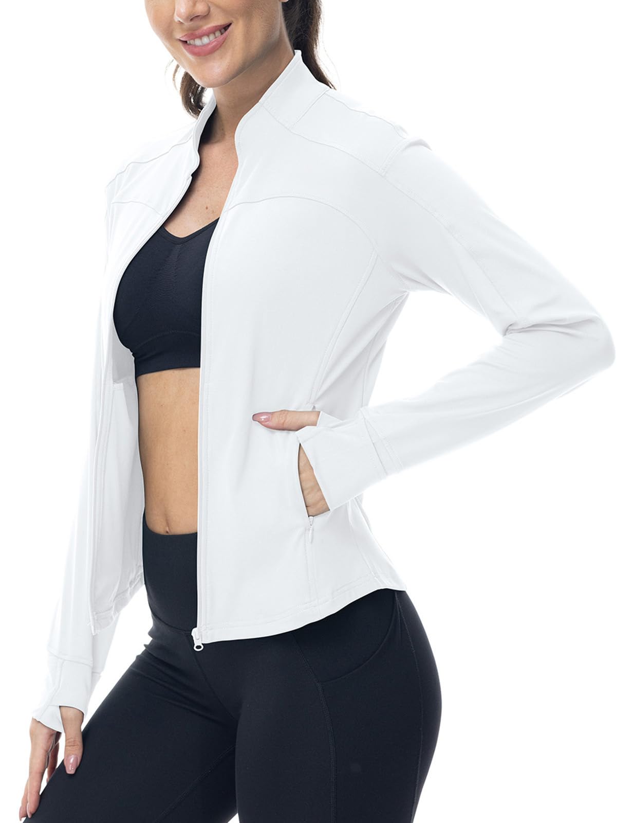 BGOWATU Women's Workout Jacket Lightweight Zip up Running Athletic Jackets with Thumb Holes — view 5
