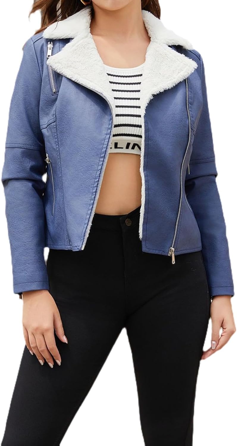 Winter Coats for Women, Faux Lambskin Leather Motorcycle Jacket & Faux Leather Trench Coats for Women