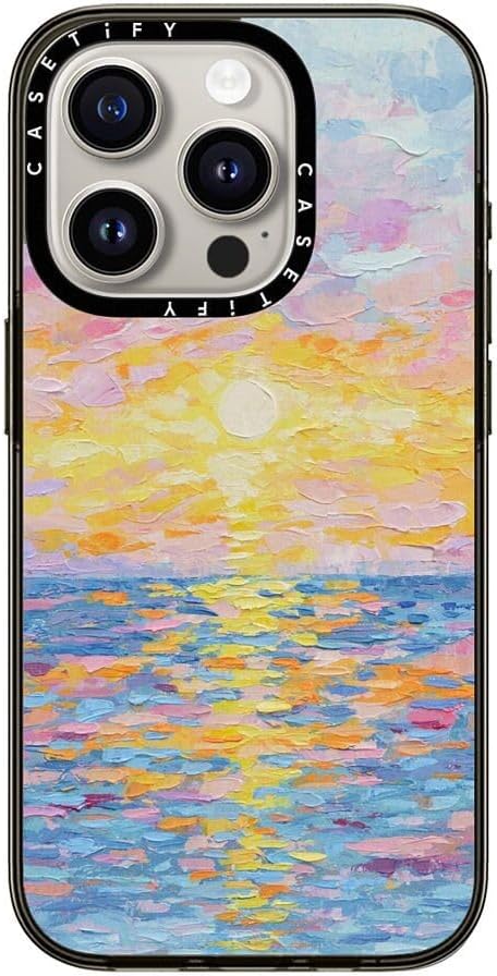 Compact iPhone 15 Pro Case [4 ft. 2X Military Grade Drop Protection/Slim/Lightweight] - Frosted Sunset - Clear Black