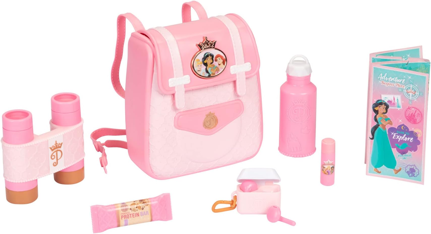 Disney Princess Style Collection Travel Backpack Role Play Toy, Ideal for a Trendy Stylish Outdoor Adventure! Includes Play Binoculars, Play Ear Buds, Play Bottle, Play Bar, Play Lip Balm and Map