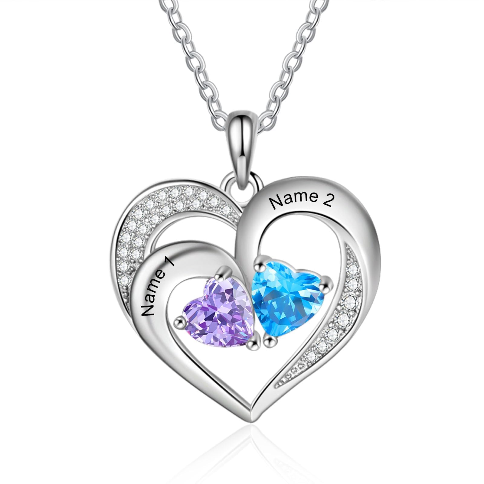 Glooraca Personalized Name Mother Birthstone Heart Necklace - Custom Mom Gift for Birthday, Mother’s Day, or Anniversary - Unique Jewelry for Grandma,