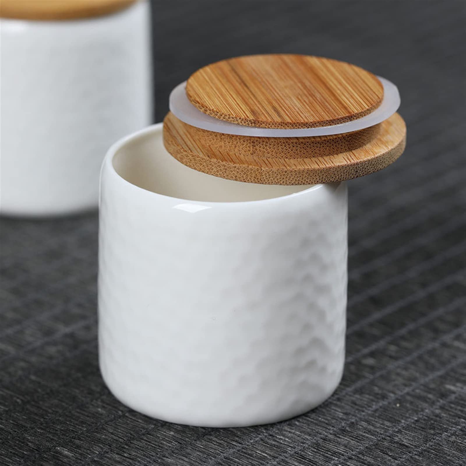 barattolo di ceramica, barattoli di zucchero e caffè, barattoli di tè e caffè zucchero barattolo di tè, mini scatola da tè sigillata in ceramica con coperchio in bambù contenitore in porcellana bianca